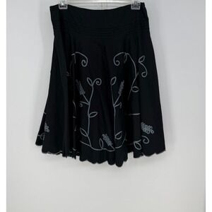 Dimri Skirt Womens XL Black Floral Embroidery Scalloped A-Line Boho Cottagecore